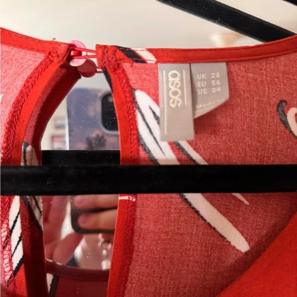 ASOS Red Printed Long Sleeve Dress with White & Black Accents - Picture 3 of 4